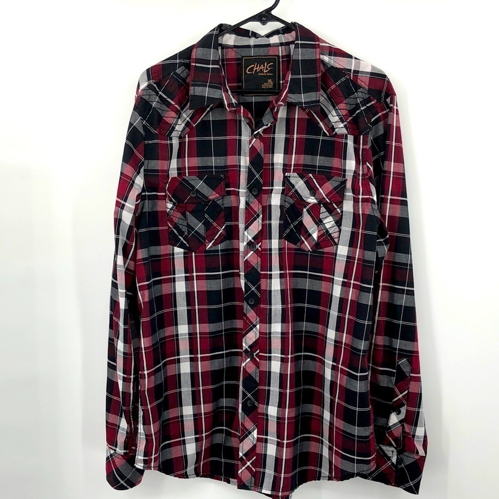 Chalc Plaid Button Down Long Sleeve Shirt Roll Tab Sleeves Size XL